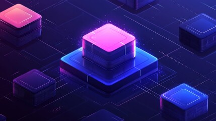Poster - Abstract digital illustration of glowing cubes in a futuristic grid environment