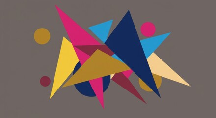 Aufkleber - Geometric Explosion: A dynamic composition of overlapping triangles, circles, and vibrant hues bursts with energy and artistic expression against a muted backdrop. 