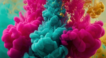 Poster - Explosions of Color: Witness a mesmerizing display of vibrant ink plumes swirling and colliding in a dynamic and abstract composition. 