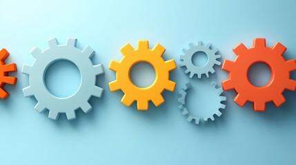 Poster - Colorful gears arranged on a light blue background, symbolizing teamwork and innovation