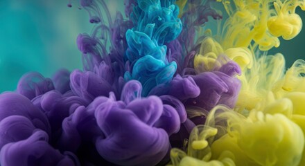 Poster - Explosive Colors: A vibrant display of colorful inks colliding and swirling together, creating an abstract visual symphony of dynamic shapes and patterns.
