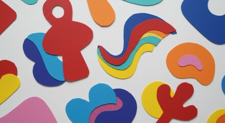 Poster - abstract shapes: a vibrant arrangement of colorful, abstract paper cutouts creating a playful and dy