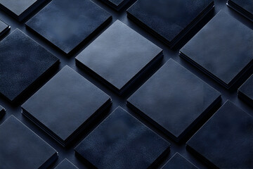 Aufkleber - Captivating minimal close-up featuring an array of dark navy blue square objects arranged in a precise geometric pattern creating depth and intriguing textures