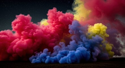 Aufkleber - Explosion of Vibrant Colors: Captivating explosion of vivid hues, with swirling red, yellow and blue creating an abstract spectacle of smoke. A dynamic display of color and form.