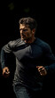 © ABF_MATEO - Determined runner on a dark backdrop, showcasing athletic apparel and a focused expression. Motion implied through posture.