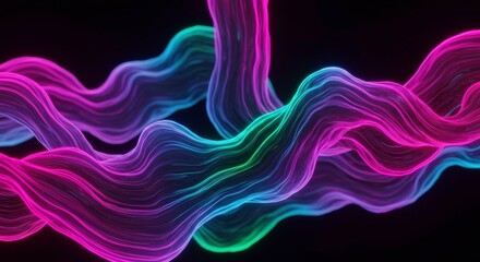 Aufkleber - Neon Flow: Captivating abstract design features vibrant neon waves gracefully undulating against a deep black backdrop, an artistic expression of fluidity and energy.