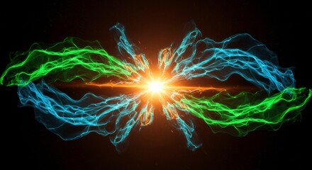 Aufkleber - Cosmic Energy: An abstract representation of raw power and energy, with vivid blues and greens colliding in a dynamic display of light and force