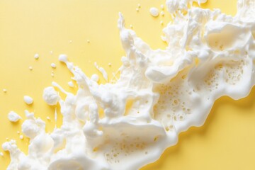 Wall Mural - White foamy soap explosion contrasts yellow background beautifully in a macro