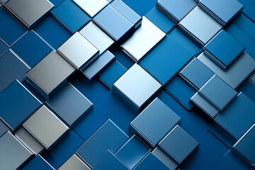 Poster - elegant blue and silver metallic cubes background, a modern geometric design with sophisticated shim