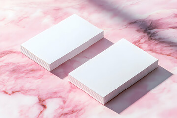 Poster - Elegant Business Card Mockup on Pink Marble Background Showcasing Professional Branding and Design Potential for Modern Companies and Creatives