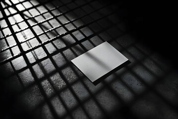Poster - Elegant business card on a dark surface with captivating square shadows, creating a sophisticated and minimalist impression for professional branding, and marketing promotion