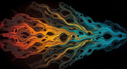 Aufkleber - Abstract Flowing Lines: Mesmerizing abstract art features a dynamic display of flowing, intertwined lines in a vibrant palette of orange and blue, creating a sense of movement and energy.