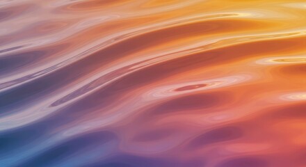Poster - Liquid Sunset: Abstract close-up of water surface with a mesmerizing gradient of warm hues, mirroring the soft light of a sunset sky, evokes a sense of calm and serenity.