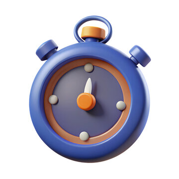 Blue Stopwatch. 3d rendering isolated on white background. Cartoon plastic style icon