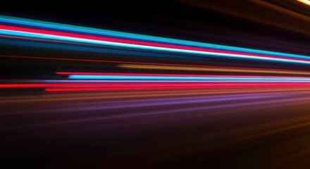 Poster - Speed of Light: A captivating display of light trails against a dark background, the image showcases the dynamic movement and speed. Ideal for themes of technology and futuristic designs.