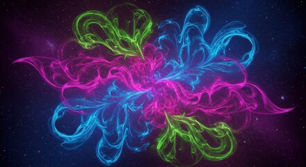 Poster - Celestial Bloom: A vibrant and captivating fractal design evokes the beauty of a cosmic flower, its intricate petals swirling with celestial colors against a starlit backdrop. 