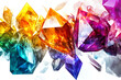 A vibrant display of colorful, faceted gemstones reflecting light.