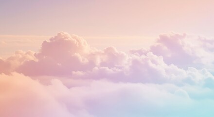 Poster - Sky Symphony: fluffy clouds dance in a pastel-hued sky, capturing the ethereal beauty and serenity of a dreamscape