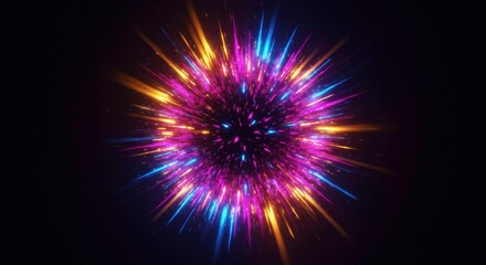 Aufkleber - Explosive Energy Burst: A mesmerizing display of vibrant energy explodes with dynamic, colorful streaks of light against a black backdrop, creating a sense of wonder. 