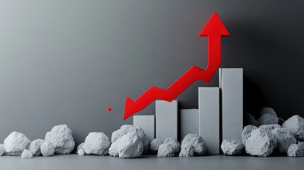 Poster - Abstract representation of growth with rising bars and a red arrow on a gray background