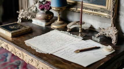 Fototapete - Gold-trimmed stationery with an elegant proposal script written in cursive