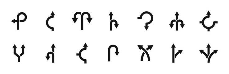 Poster - Road direction arrows. Way direction symbols. Road navigation arrows. Traffic arrows set. Traffic arrow collection