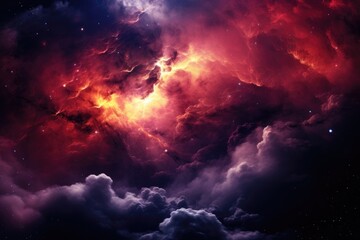 Wall Mural - dramatic cosmic sky with pink nebula clouds and stars at night. fantasy space background with mystic