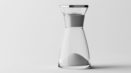 Wall Mural - Ultra-realistic image of a clear glass salt grinder with a stainless steel top, isolated on a white background
