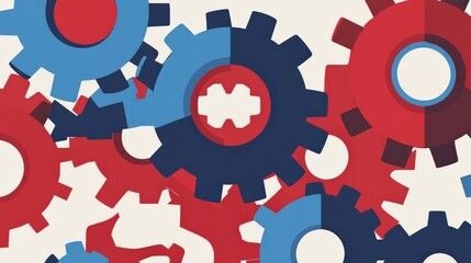 Poster - colorful abstract gears overlapping in a dynamic pattern, symbolizing innovation and teamwork