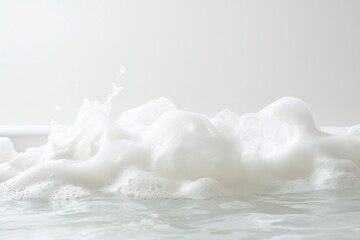 Canvas Print - Fluffy white foam bubbles up from water in a bath