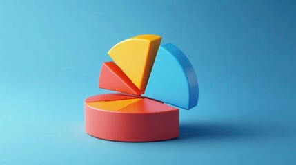 Poster - Colorful pie chart model on blue background illustrating data visualization concept