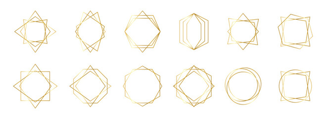 Poster - Golden geometric frames. Set of golden geometric frames in art deco style. Luxury gold frames or borders. Golden border frame set
