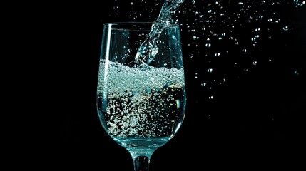 Wall Mural - A refreshing glass of sparkling water with bubbles rising as the drink is poured into the glass with fizzing sounds