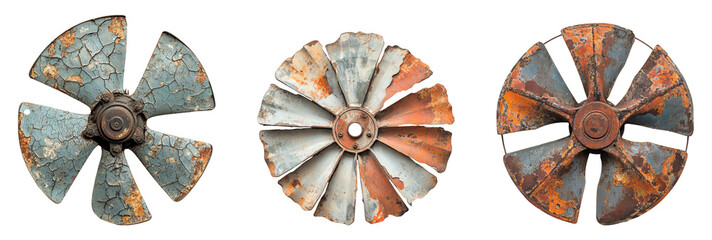 Vintage metal fan blades isolated on a transparent background