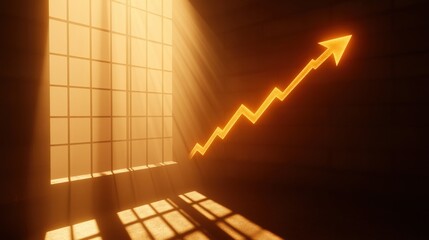 Poster - Illuminated room with upward arrow symbolizing growth, highlighting a positive trend in business