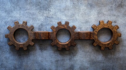 Poster - rusty metal gears interconnected on a textured surface, showcasing industrial design and craftsmansh