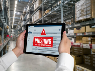 Poster - cyber security software show alert of cyber attack for protection snugly. danger from virus, phishin