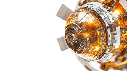 Poster - futuristic metallic engine component with glowing elements against a white background