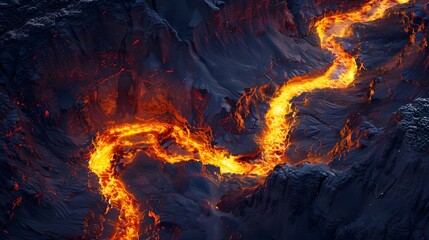 Poster - Aerial view of glowing canyon rivers cutting through red rock formations, cinematic dramatic natural beauty