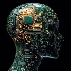 Poster - Artificial intelligence revolution digital realm visual art futuristic environment profile view technology concept