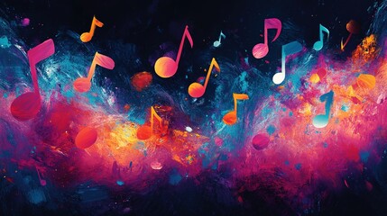 Poster - Vibrant music notes dance in a colorful abstract universe digital artwork cosmic environment artistic perspective