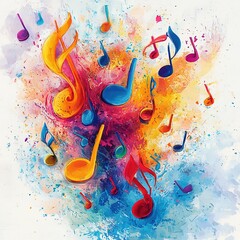 Poster - Celebratory music notes art vibrant colors digital illustration abstract style creative expression