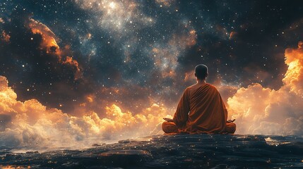 Poster - Meditative reflection on cosmic harmony serene landscape spiritual art celestial environment contemplative viewpoint