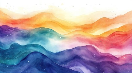 Poster - Vibrant watercolor landscape art abstract nature digital illustration colorful environment aesthetic viewpoint