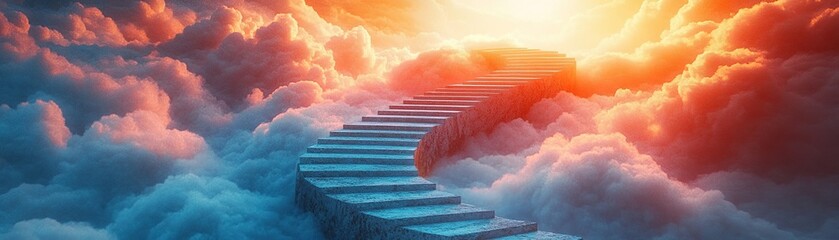 Poster - Ascending steps to enlightenment dreamlike landscape digital art ethereal setting surreal viewpoint spiritual journey
