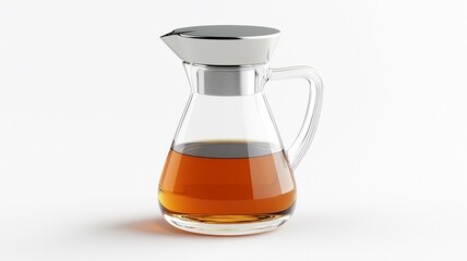 Wall Mural - Ultra-realistic image of a clear glass syrup dispenser with a stainless steel lid, isolated on a white background
