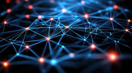 Poster - Abstract Network Connection: Digital Nodes and Lines Illuminating the Digital World