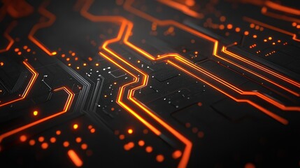 Poster - Abstract Orange Circuit Board Texture: Futuristic Technology Background