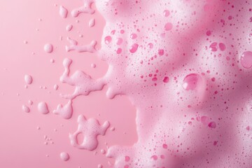 Canvas Print - Pink bubbly soapy foam sits on a pink background