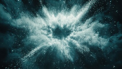 Poster - Dramatic Explosion of Water and Air Bubbles Creating a Stunning Visual in Deep Blue Oceanic Environment